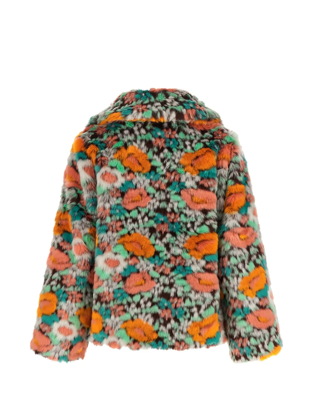 FARM Rio faux-fur floral-pattern coat Oranje