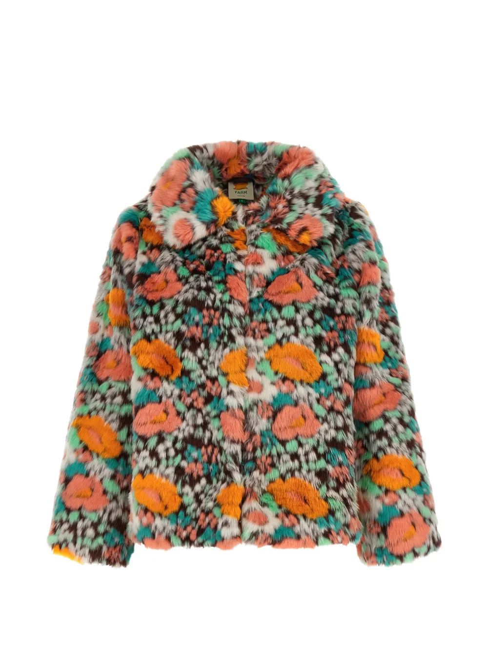 Farm Rio Faux-fur Floral-pattern Coat In Orange