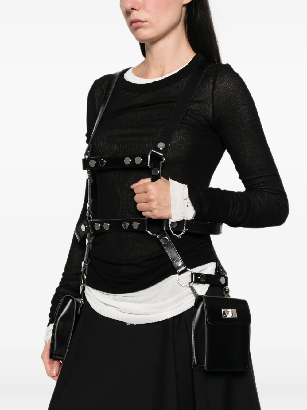Junya Watanabe x Comme des Garçons leren mini-tas met harnas Zwart