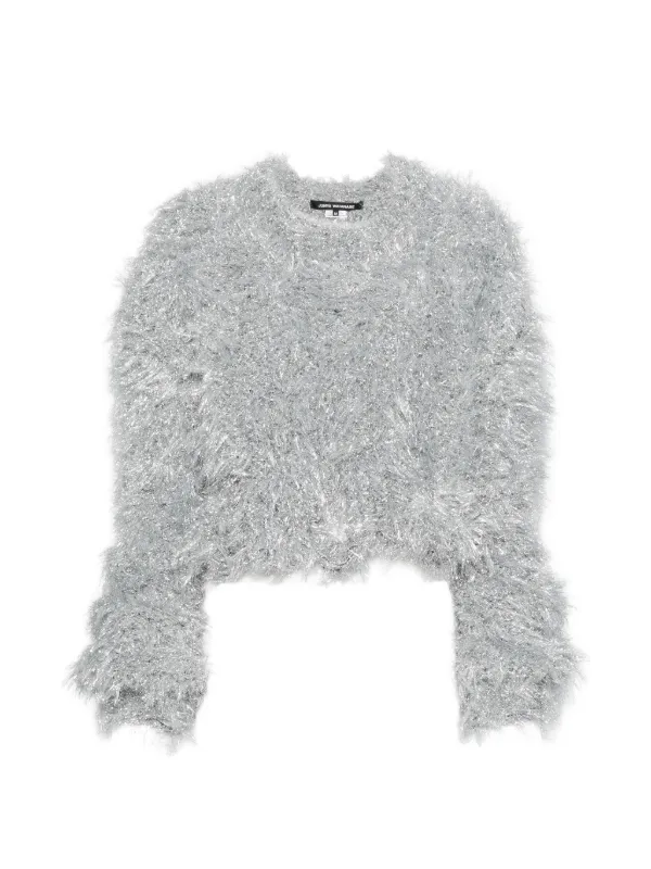 Junya Watanabe Tinsel-effect Cropped Sweater in Silver