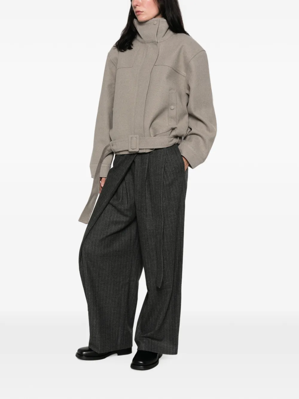 La Piscine Belted High-neck Bomber Jacket In 그레이