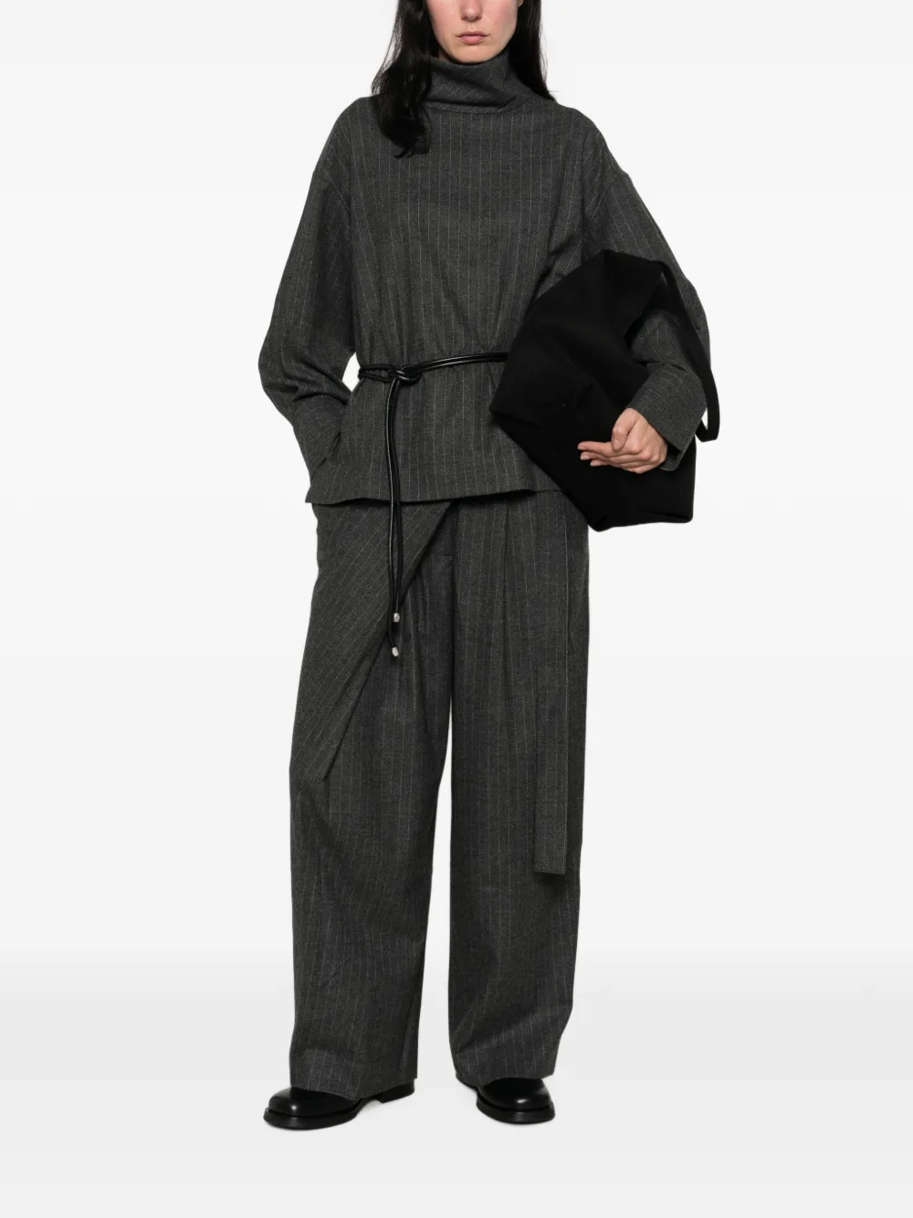 La Piscine Pinstripe-pattern High-neck Blouse In 그레이