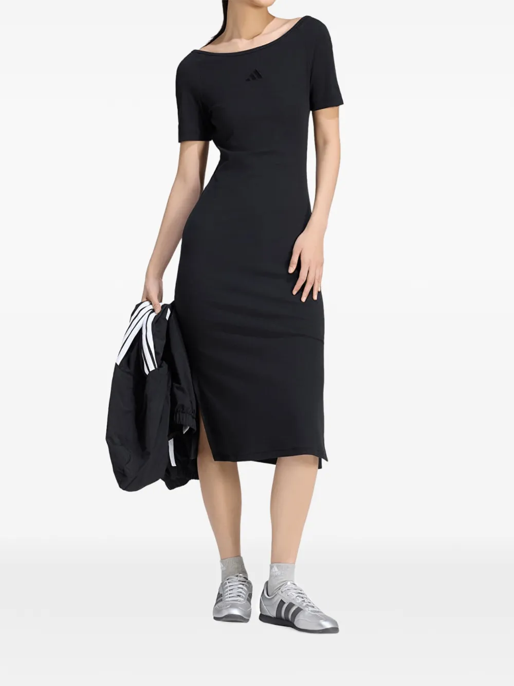 adidas ribbed boat-neck midi dress - Nero