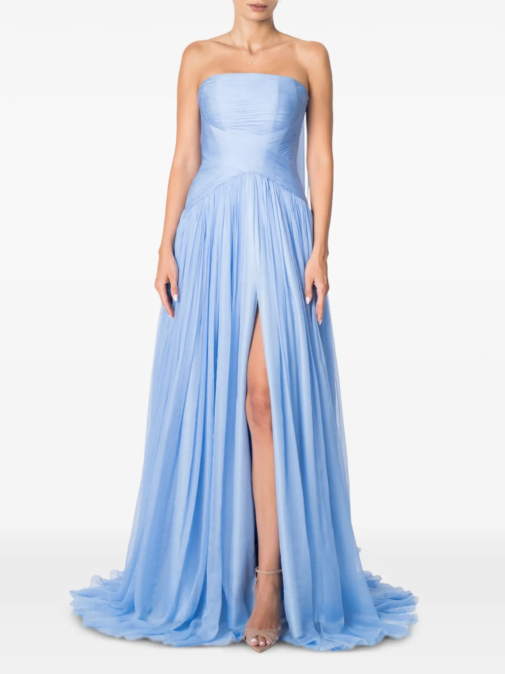 M.Marquise Candy strapless pleated maxi dress