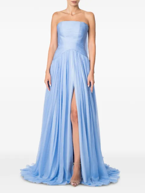 M.Marquise Candy strapless pleated maxi dress