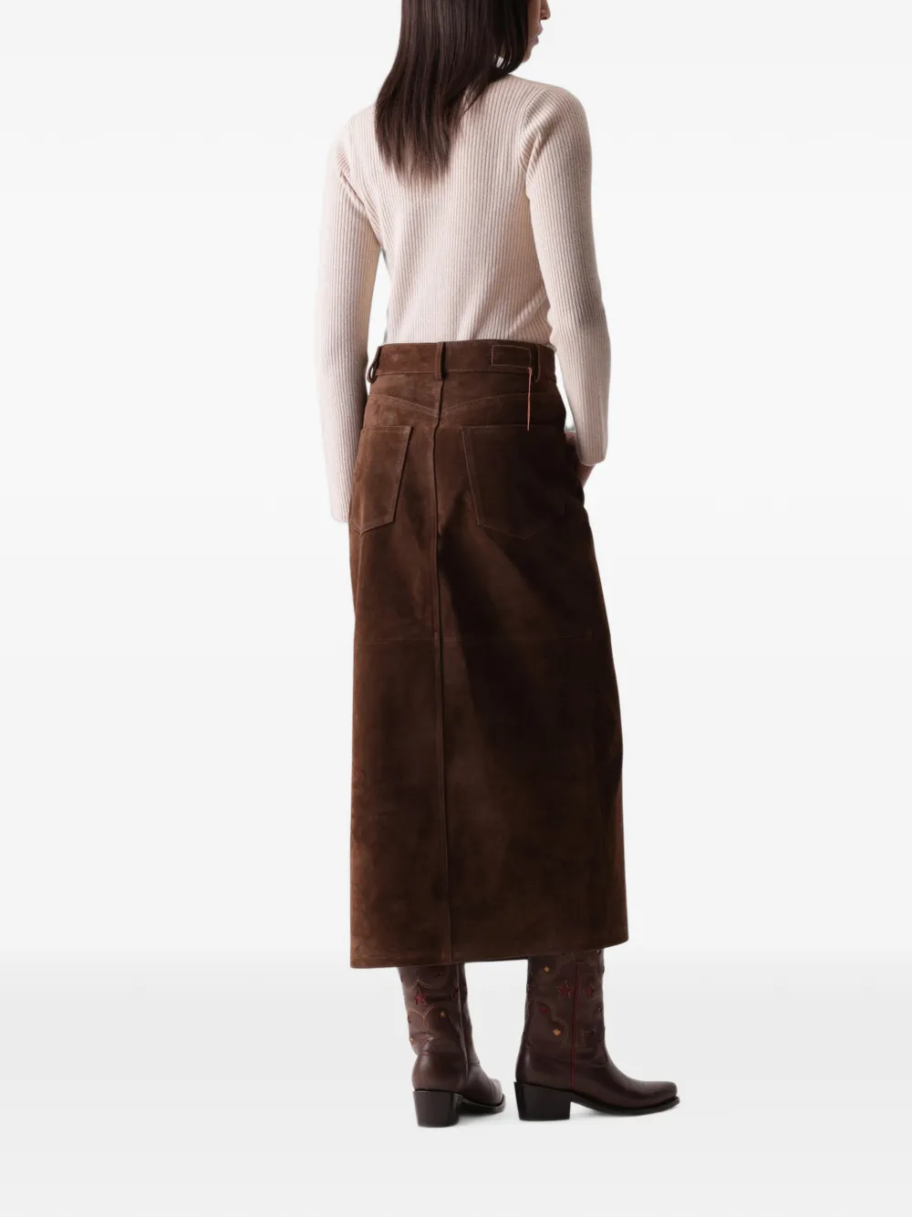Fortela Jasmine Suede Maxi Skirt in Brown, view 3