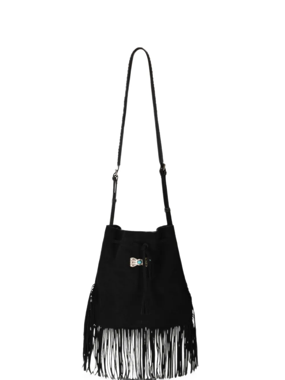 Fortela Kimi Fringed Suede Shoulder Bag in Black