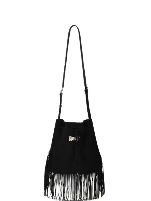 Fortela Kimi Fringed Suede Shoulder Bag in Black