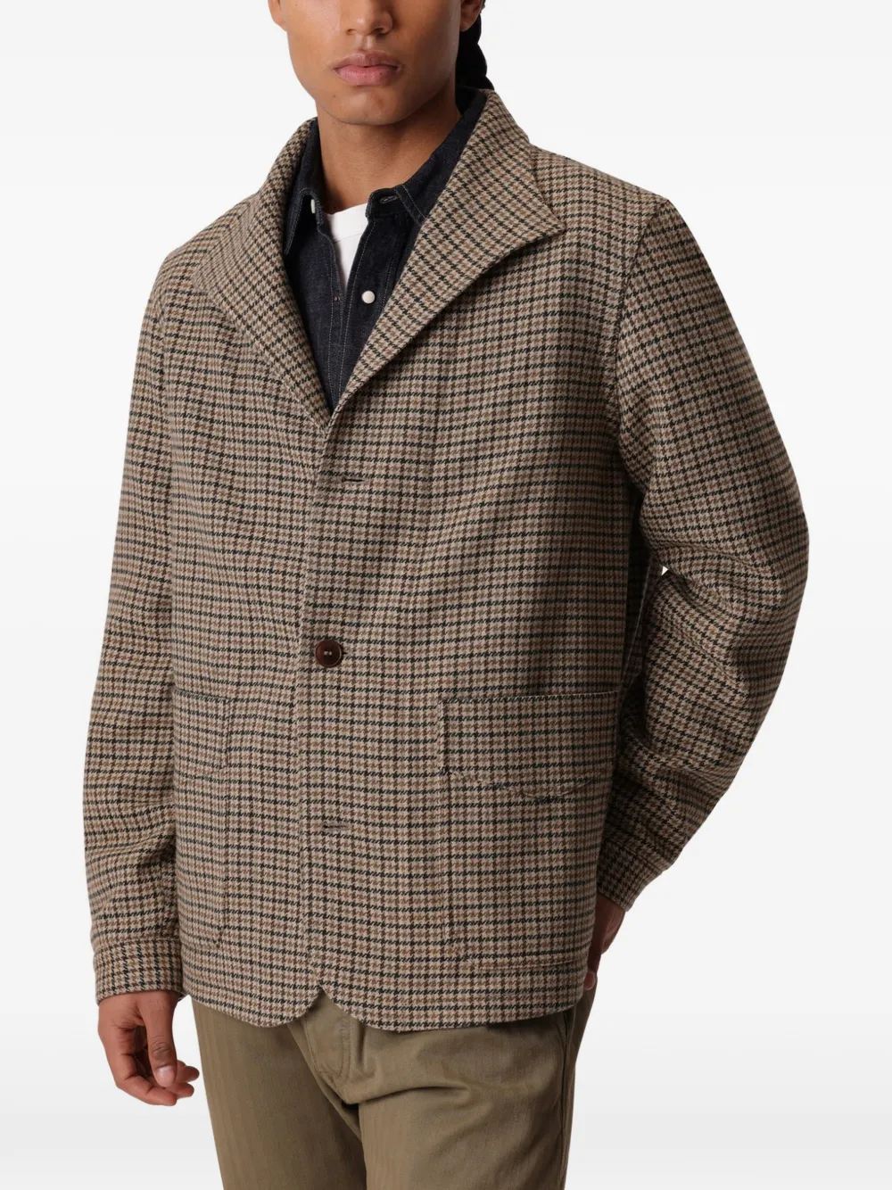 Fortela Classic Scotland wollen jack met pied-de-poule-print Beige