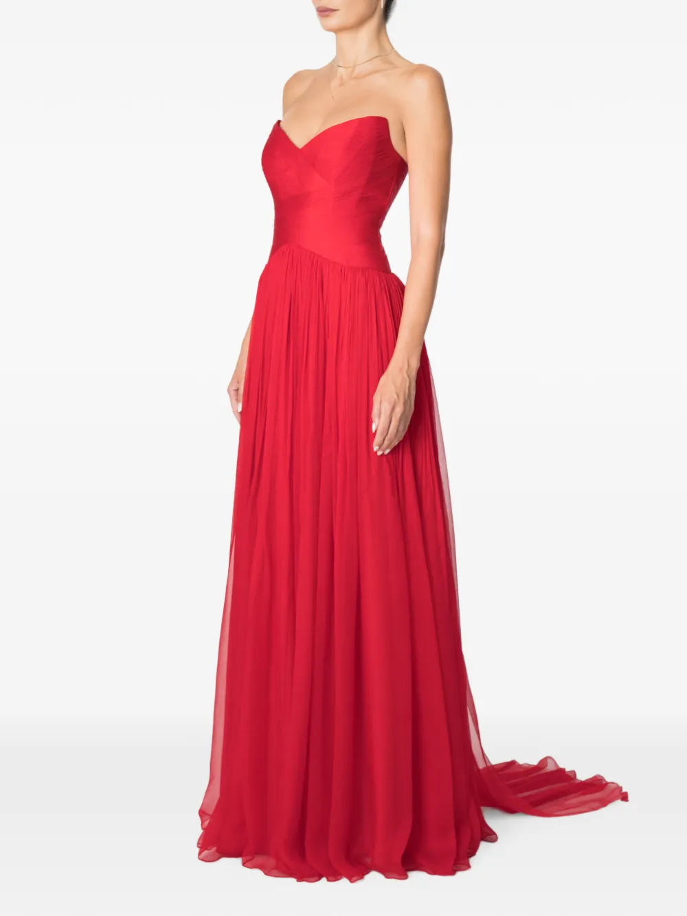 M.Marquise Viviene zijden maxi-jurk met plooien Rood