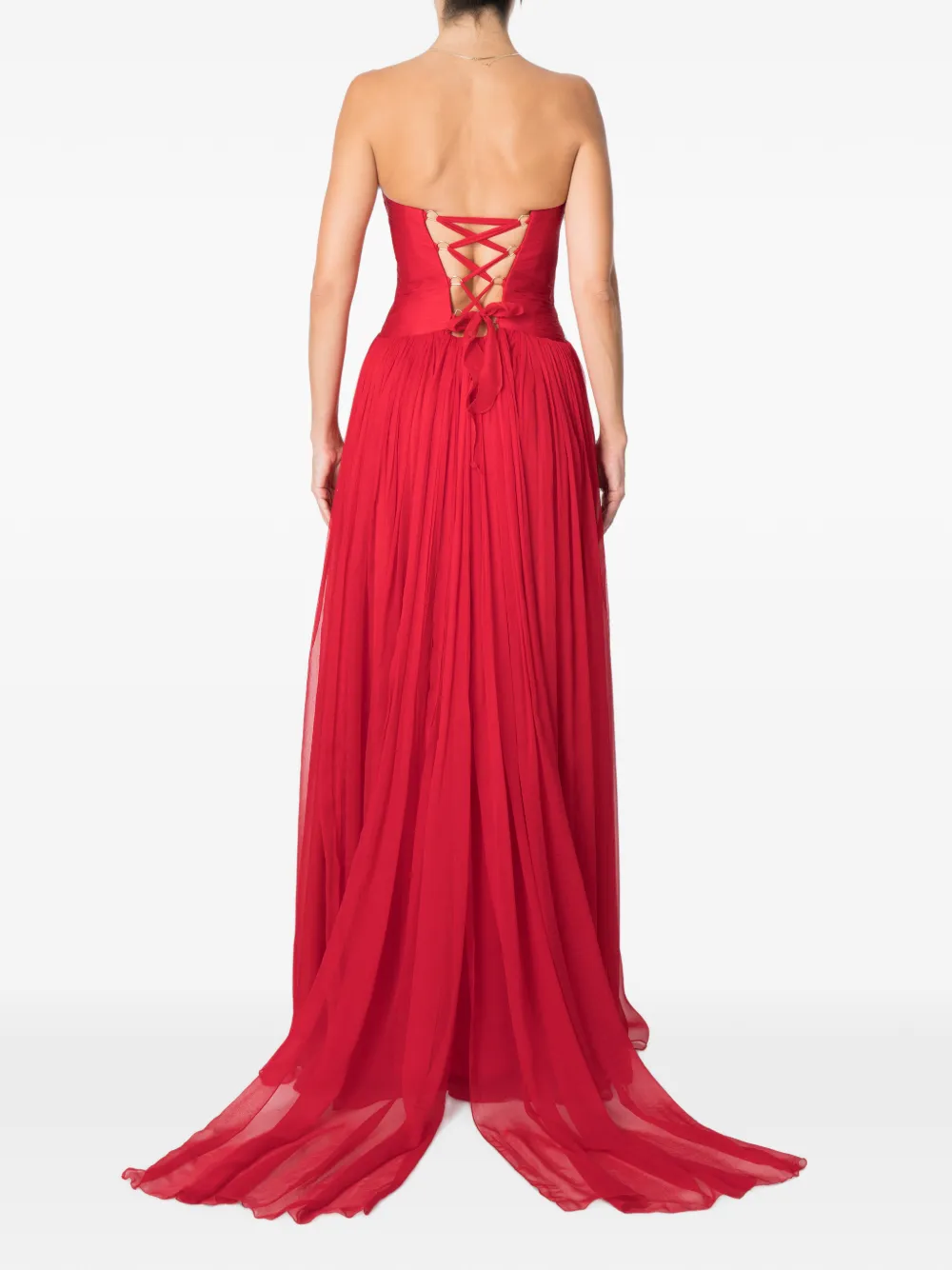 M.Marquise Viviene zijden maxi-jurk met plooien Rood