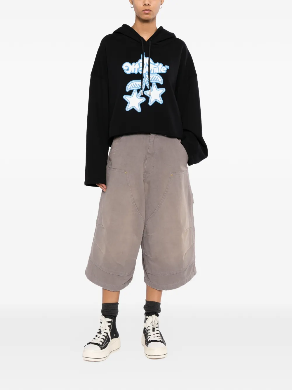 Off-White graphic-print cropped hoodie Zwart