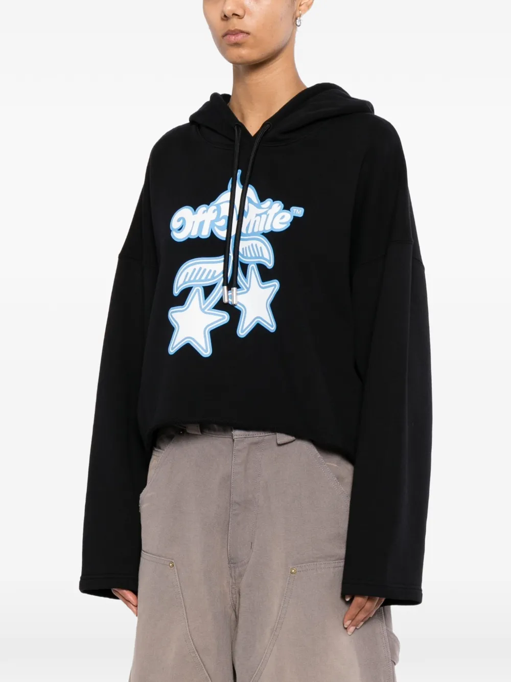 Off-White graphic-print cropped hoodie Zwart
