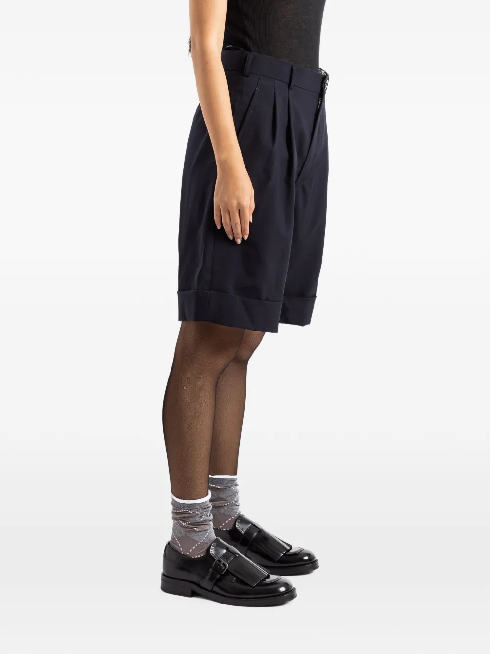 Comme Des Garçons Geplooide shorts met omgeslagen pijpen Blauw
