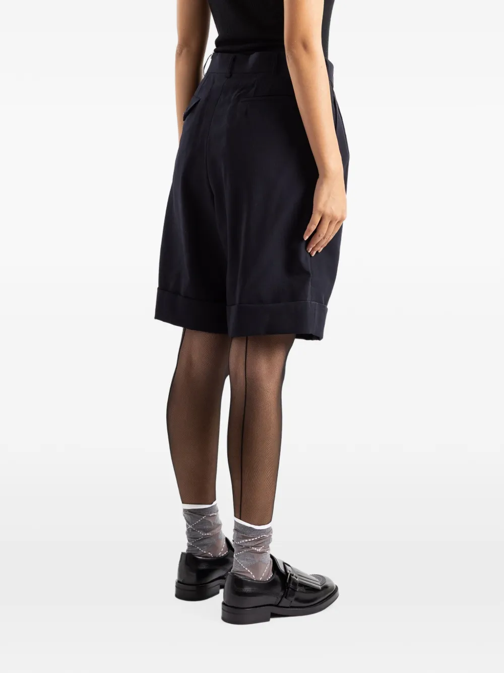 Comme Des Garçons Geplooide shorts met omgeslagen pijpen Blauw