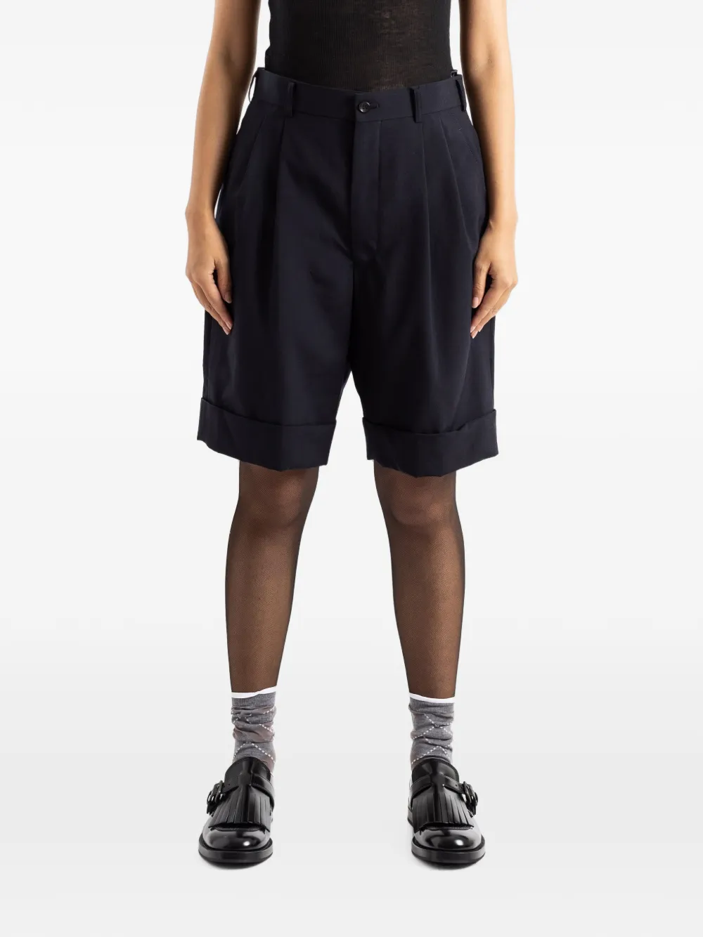 Comme Des Garçons pleated turn-up shorts - Blu