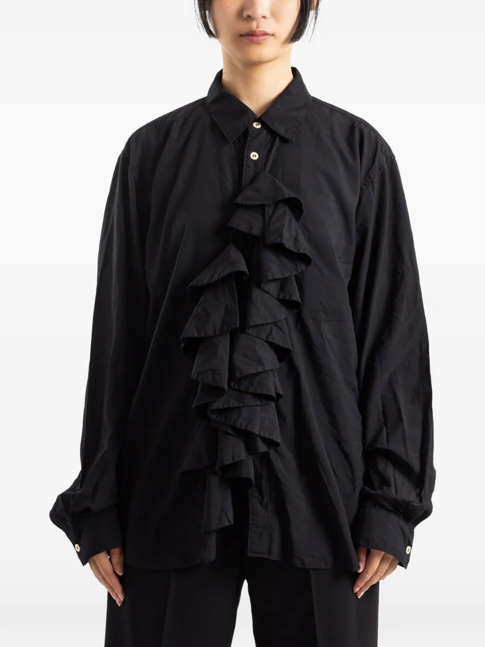 Comme Des Garçons oversized ruffled jabot cotton shirt - Nero