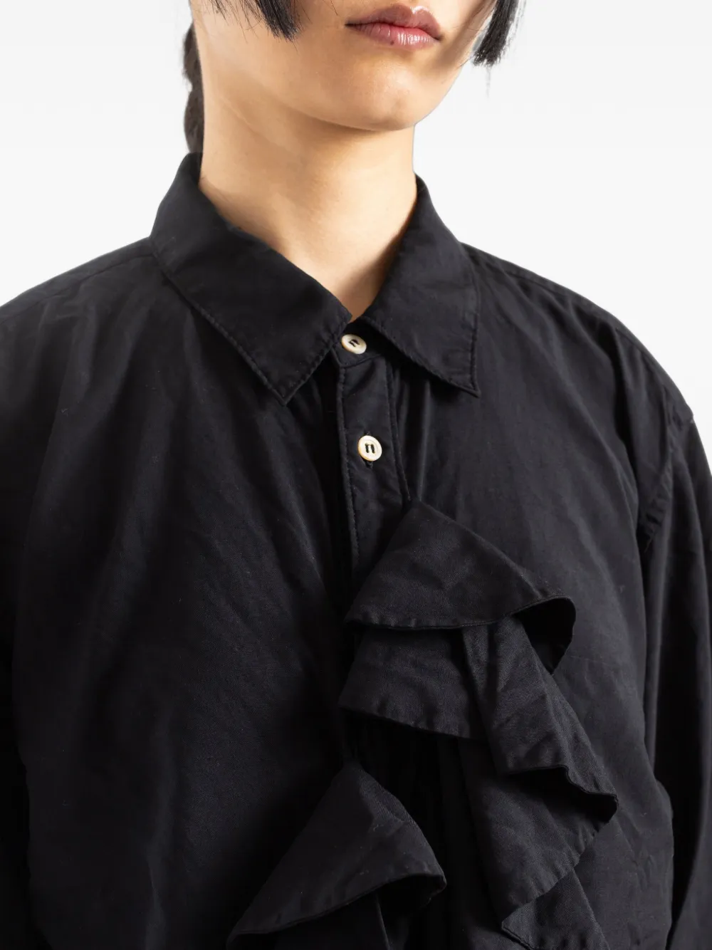 Comme Des Garçons Oversized Ruffled Jabot Cotton Shirt in Black, view 5