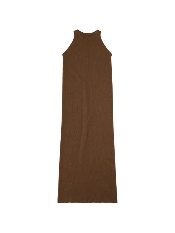 Fortela Aurelie Ribbed-knit Maxi Dress in Brown
