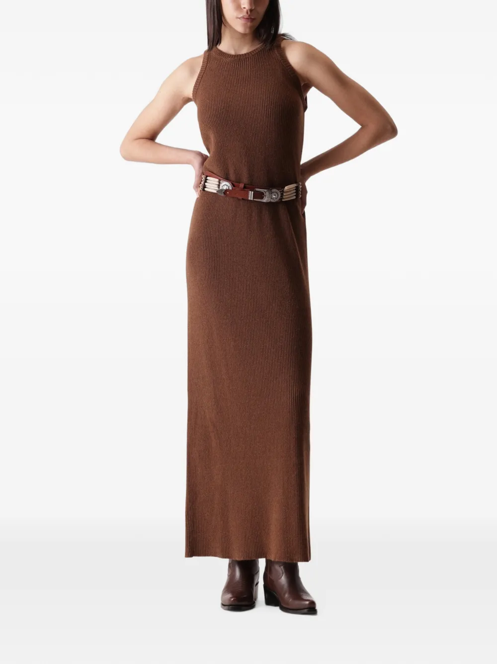 Fortela Aurelie Ribbed-knit Maxi Dress in Brown, view 2