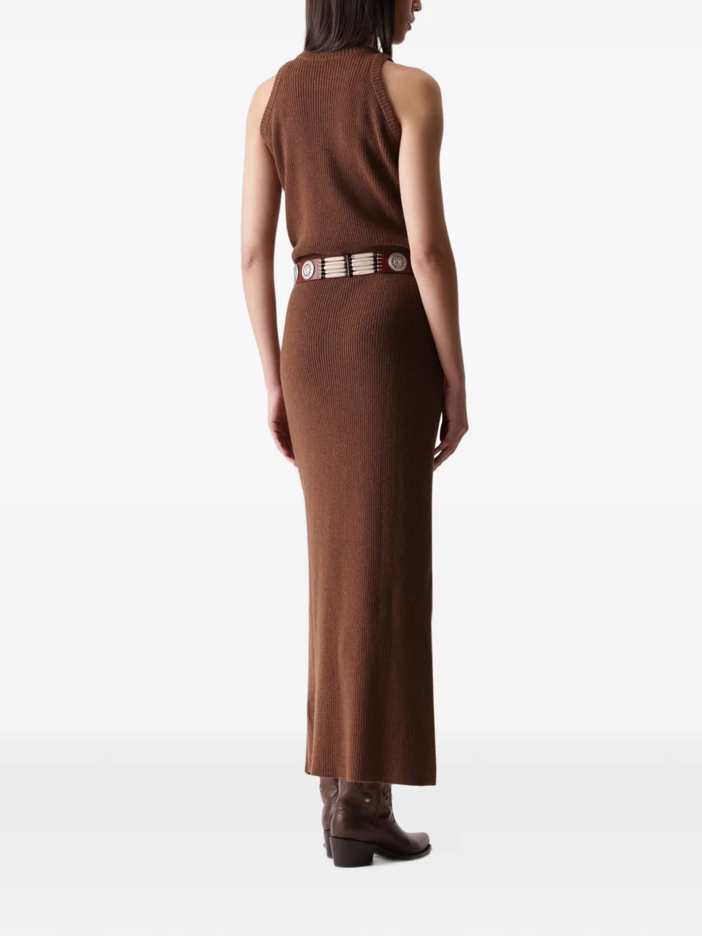Fortela Aurelie Ribbed-knit Maxi Dress in Brown, view 3