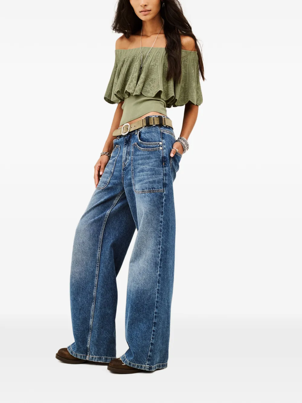 Ba&Sh Salda off-shoulder top met ruches Groen