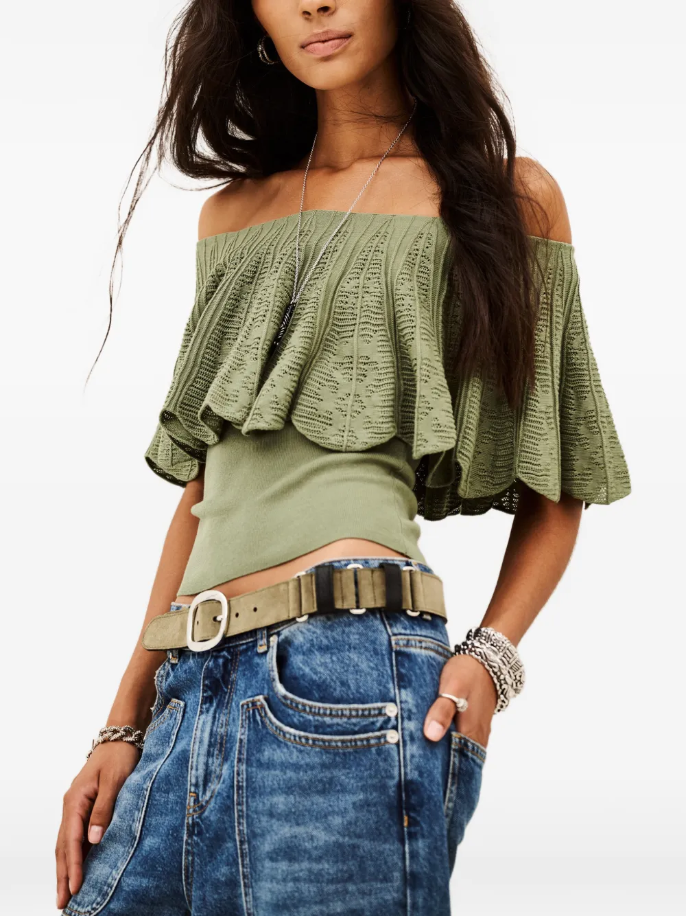 Ba&Sh Salda off-shoulder top met ruches Groen