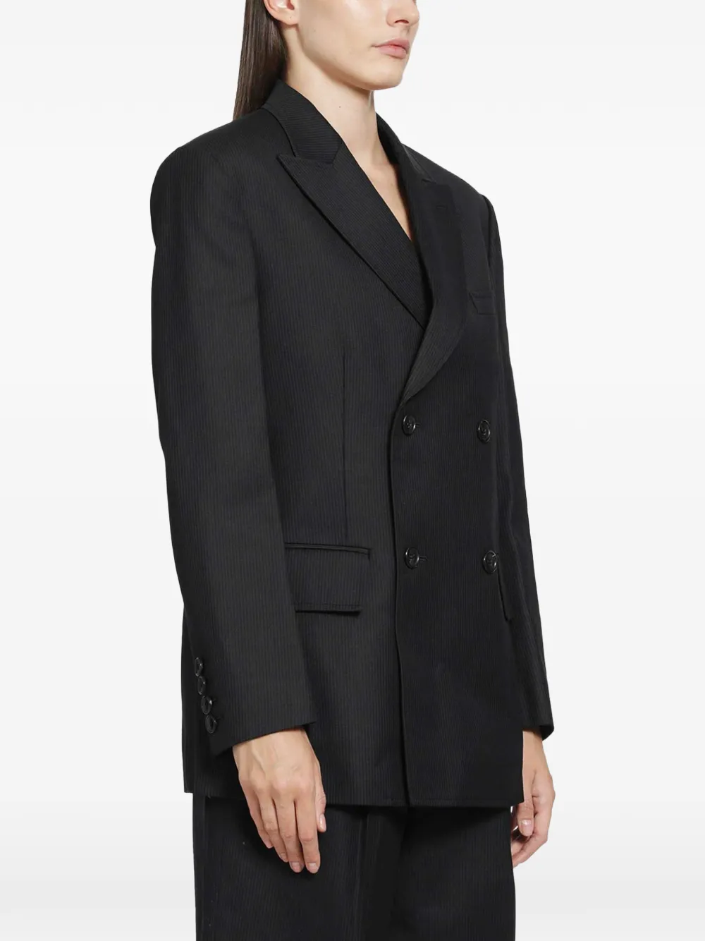 Junya Watanabe Jack met krijtstreep en dubbele rij knopen Zwart