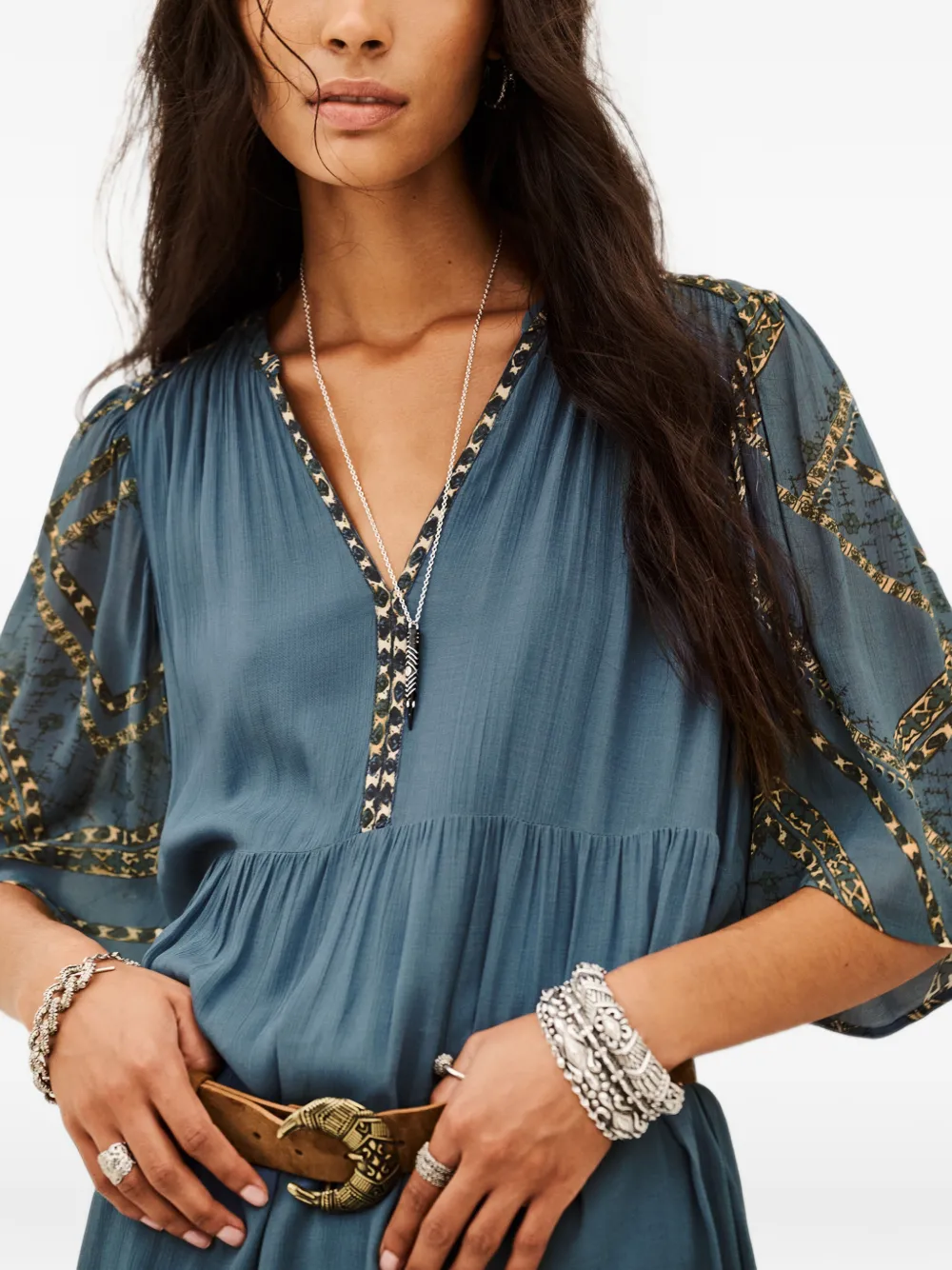 Ba&Sh Pacifica midi-jurk met geometrische print en V-hals Blauw