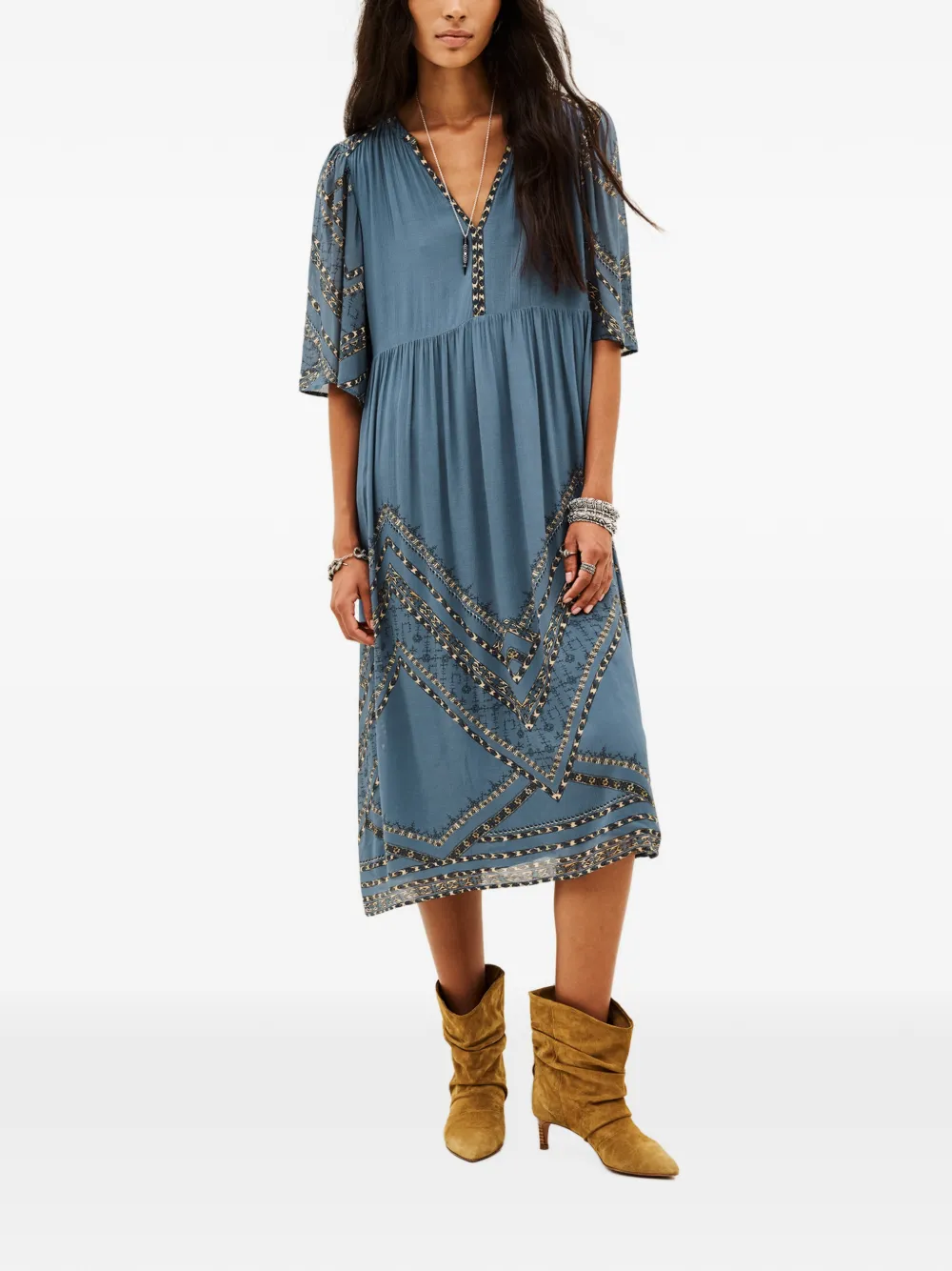 Ba&Sh Pacifica midi-jurk met geometrische print en V-hals Blauw
