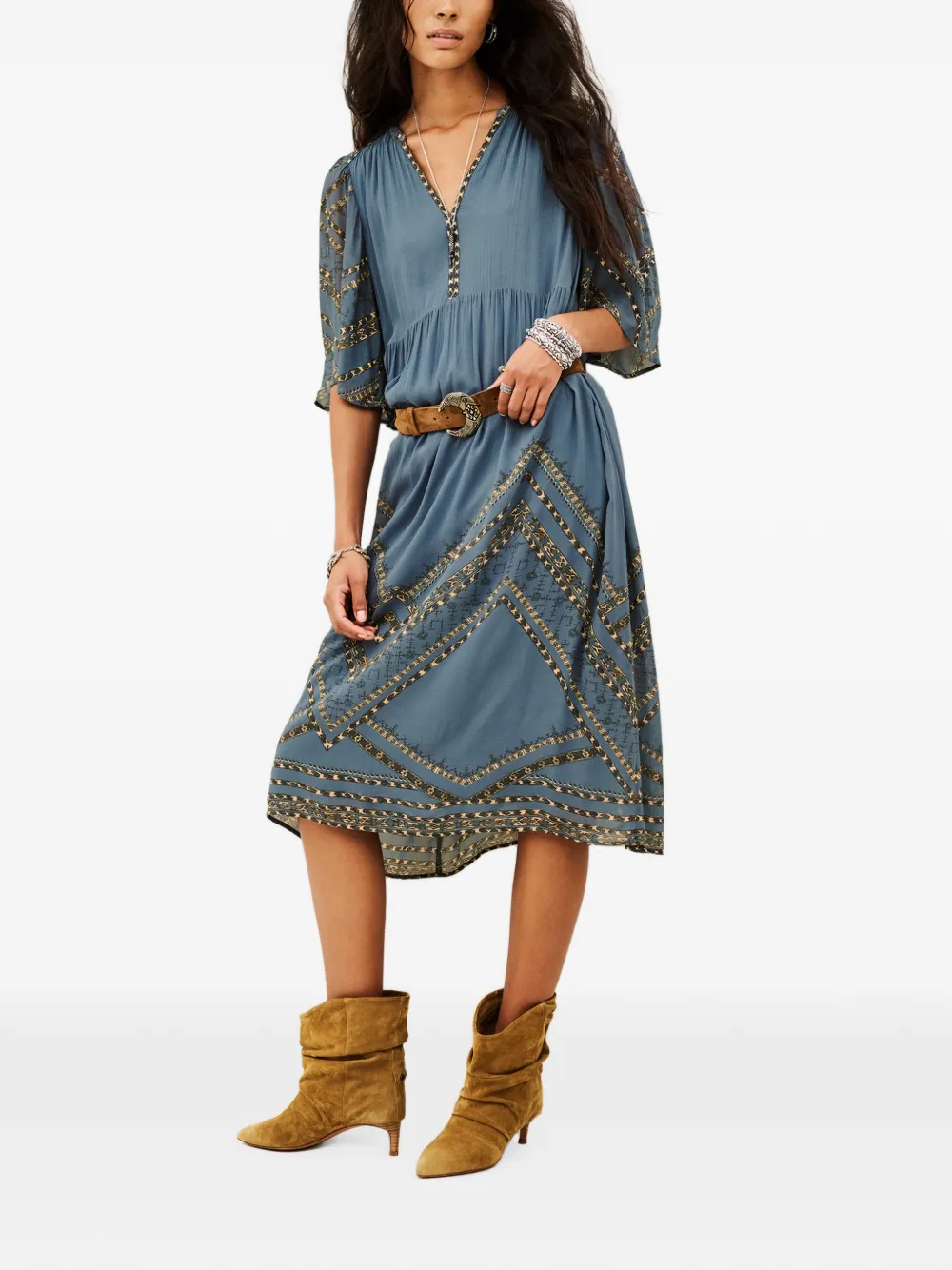 Ba&Sh Pacifica midi-jurk met geometrische print en V-hals Blauw
