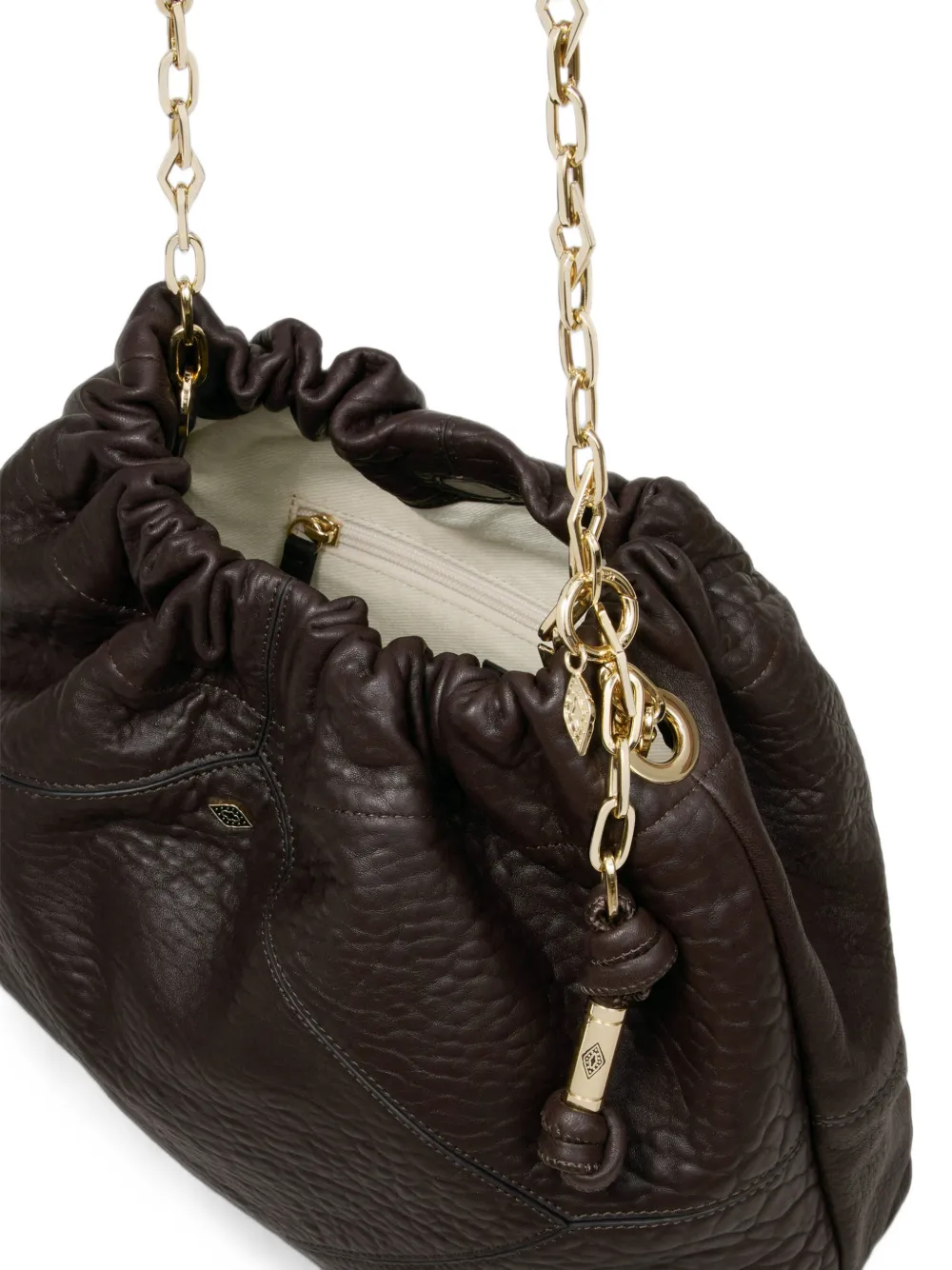 Ba&Sh Junetote leren schoudertas met schakelketting Bruin
