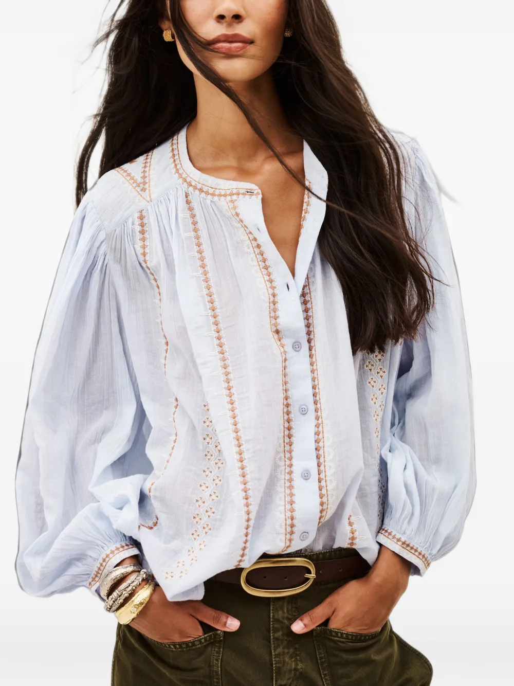 Ba&Sh Mona blouse met ballonmouwen Blauw