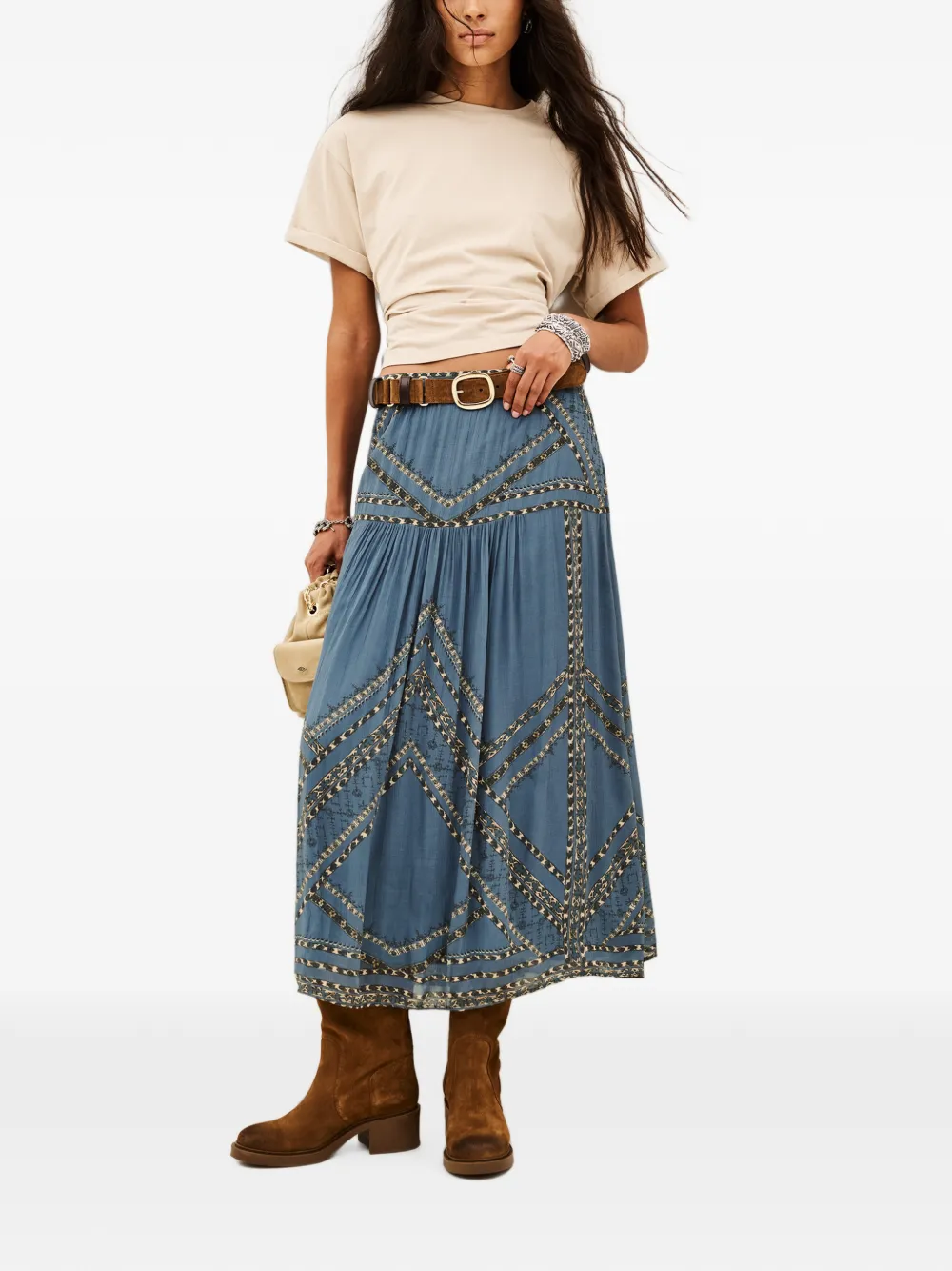 Ba&Sh Midi-plooirok met geometrische print Blauw
