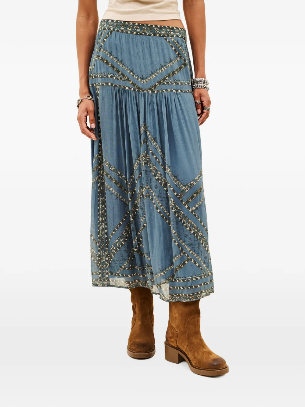 Ba&Sh Midi-plooirok met geometrische print Blauw