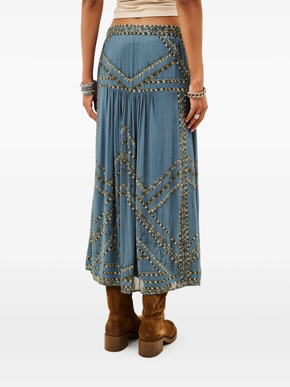 Ba&Sh Midi-plooirok met geometrische print Blauw