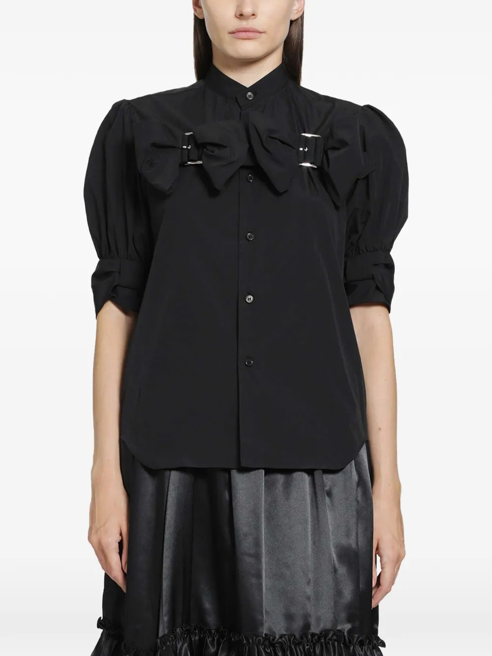 Noir Kei Ninomiya bow-embellished puffed-sleeve shirt - Black