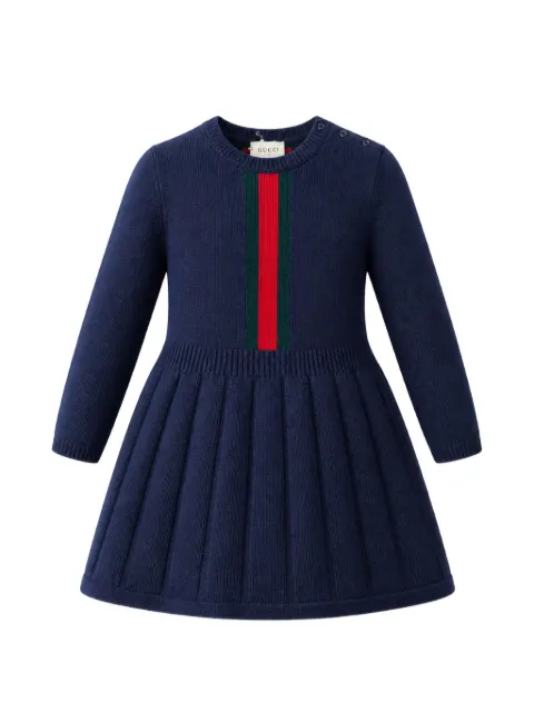 Gucci Kids Web-stripe pleated knitted dress