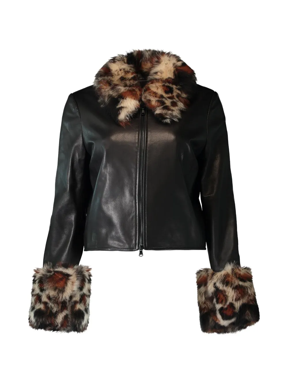 Susan Bender leopard-trim leather jacket