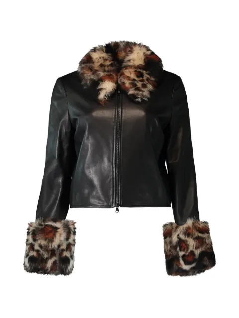 Susan Bender leopard-trim leather jacket