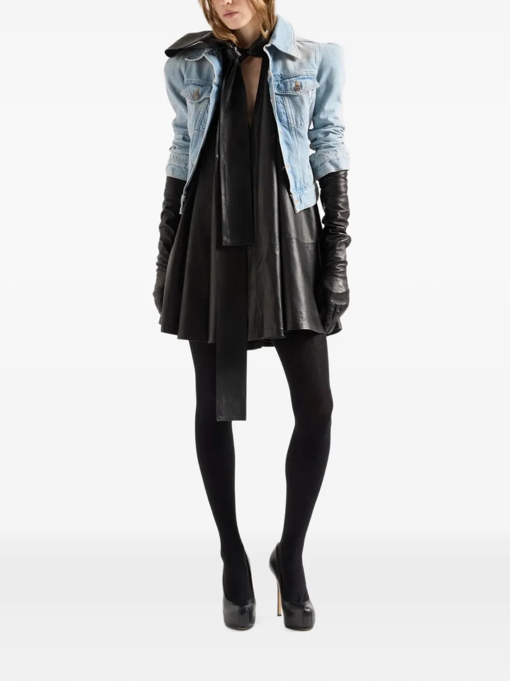 7 For All Mankind Mini-jurk met gestrikte hals Zwart