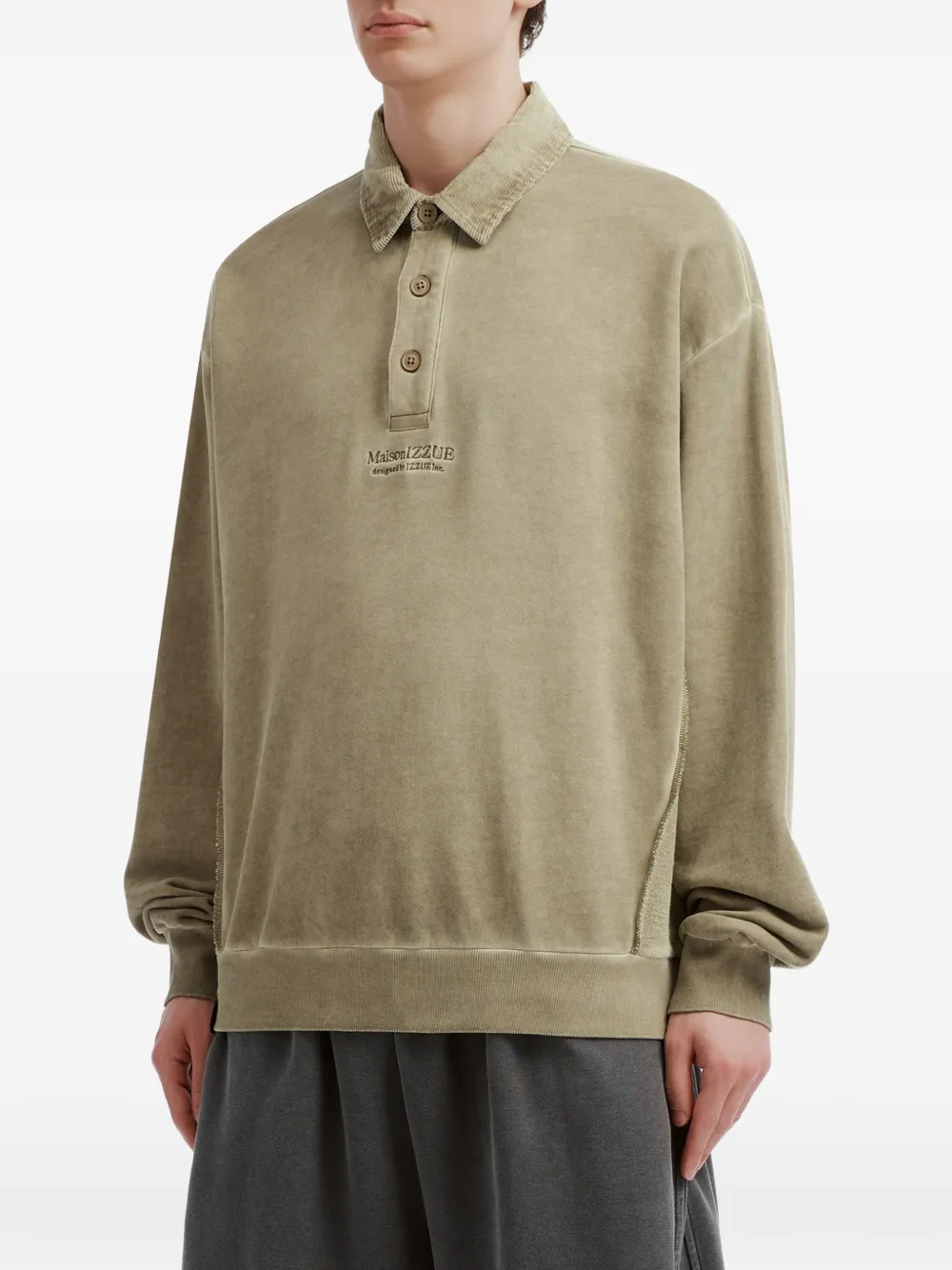 izzue Sweater met ribfluwelen kraag en geborduurd logo Beige