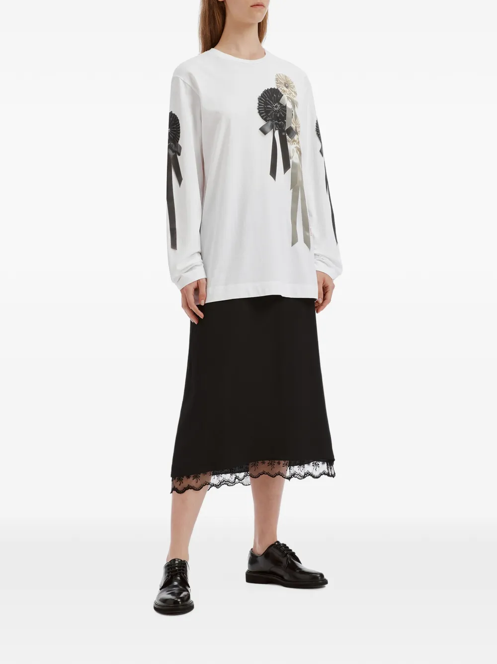Simone Rocha T-shirt verfraaid met rozet en lange mouwen Wit