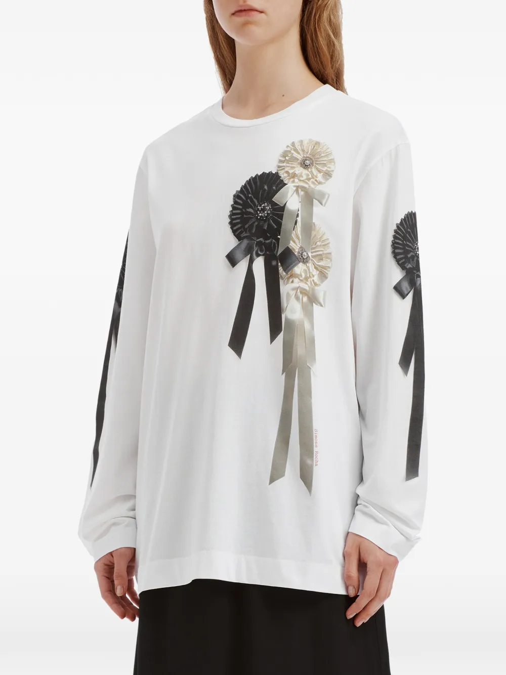 Simone Rocha T-shirt verfraaid met rozet en lange mouwen Wit