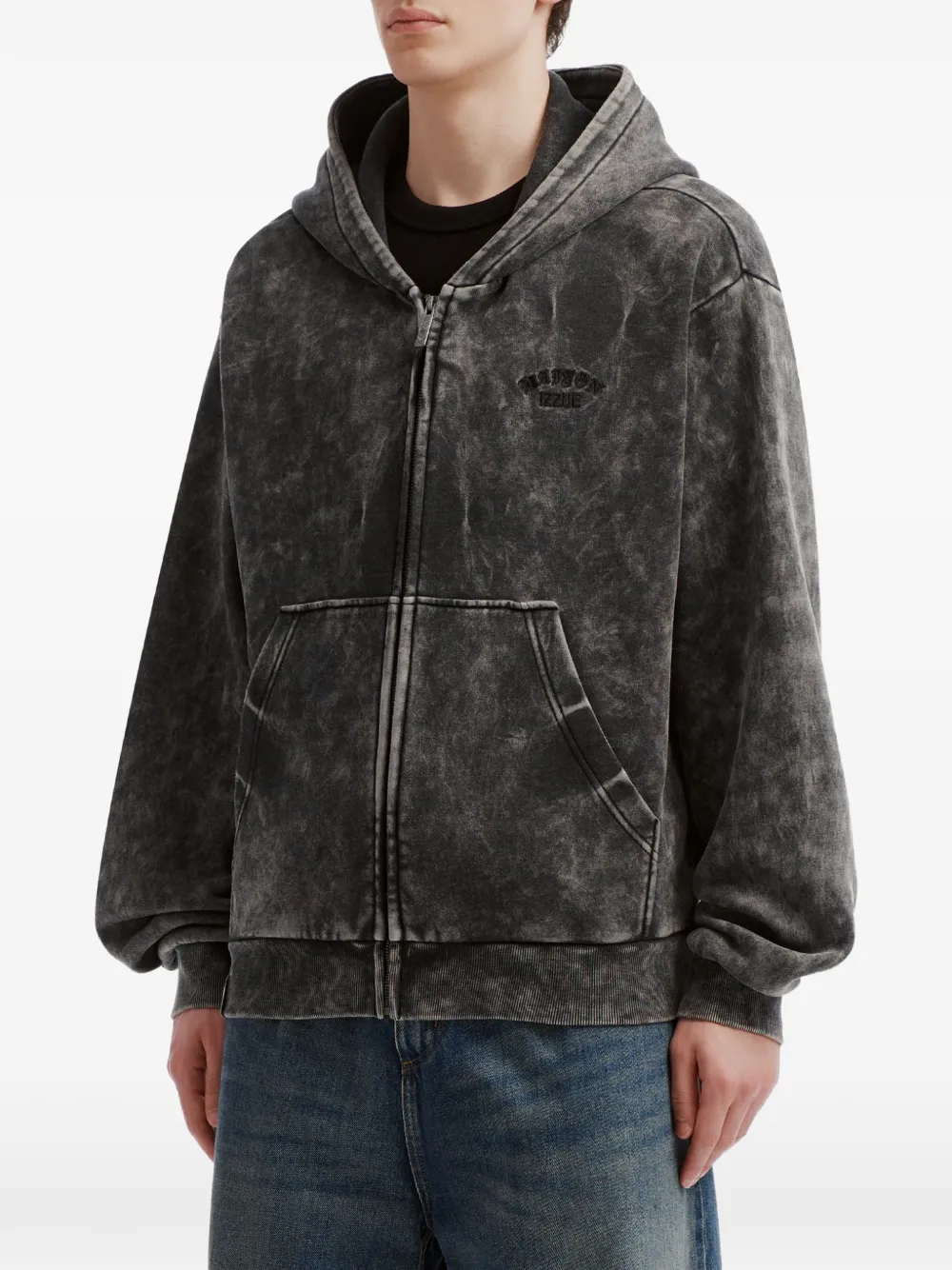izzue Hoodie met geborduurd logo en acid wassing Grijs