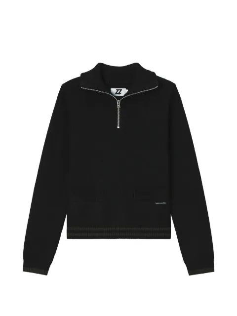 izzue logo-intarsia zip-up sweater