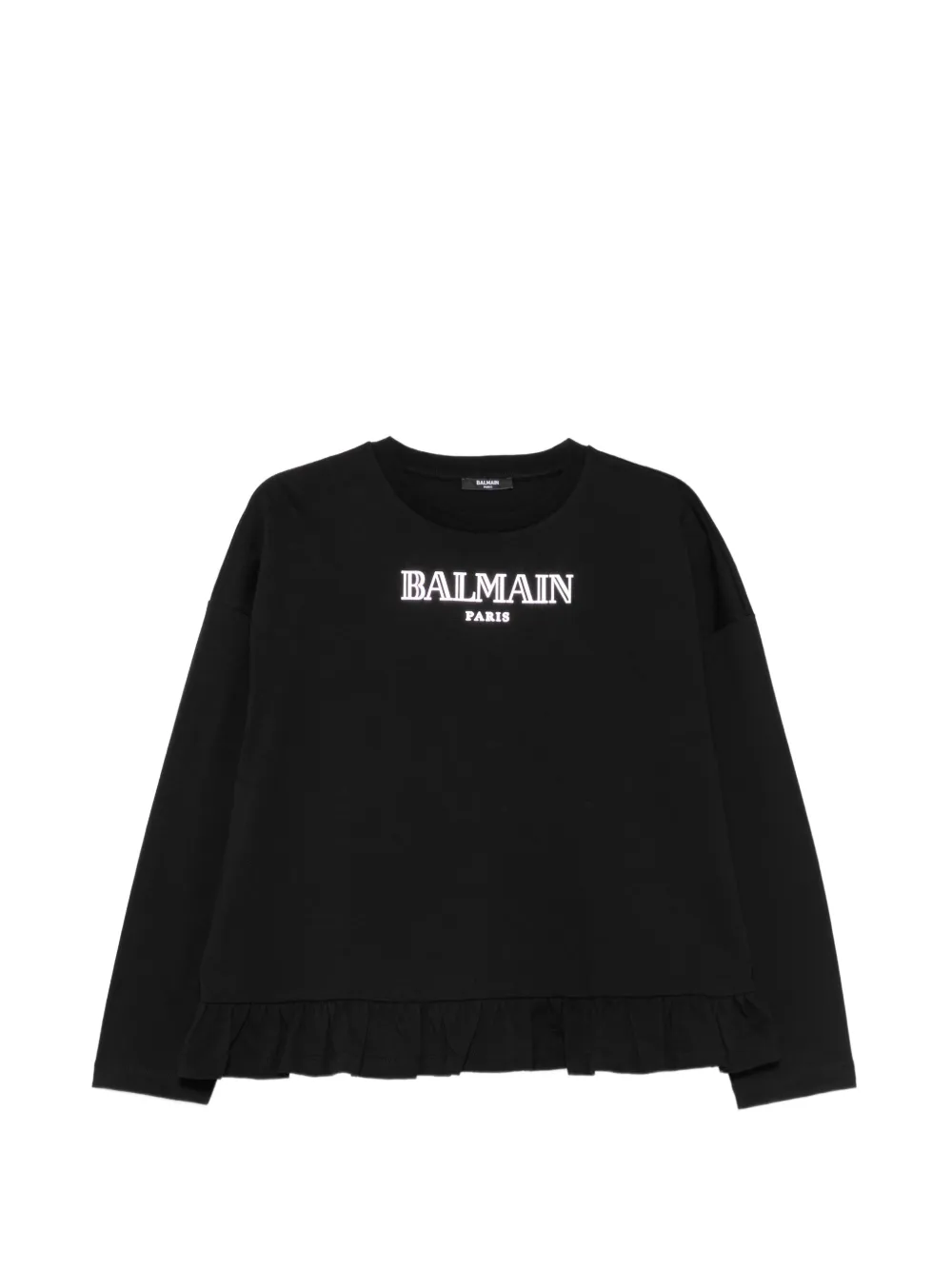 Balmain Kids logo ruffled-hem T-shirt - Nero