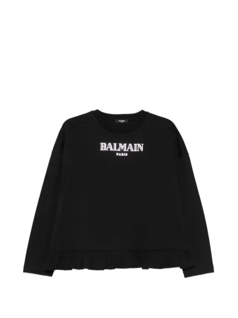Balmain Kids logo ruffled-hem T-shirt