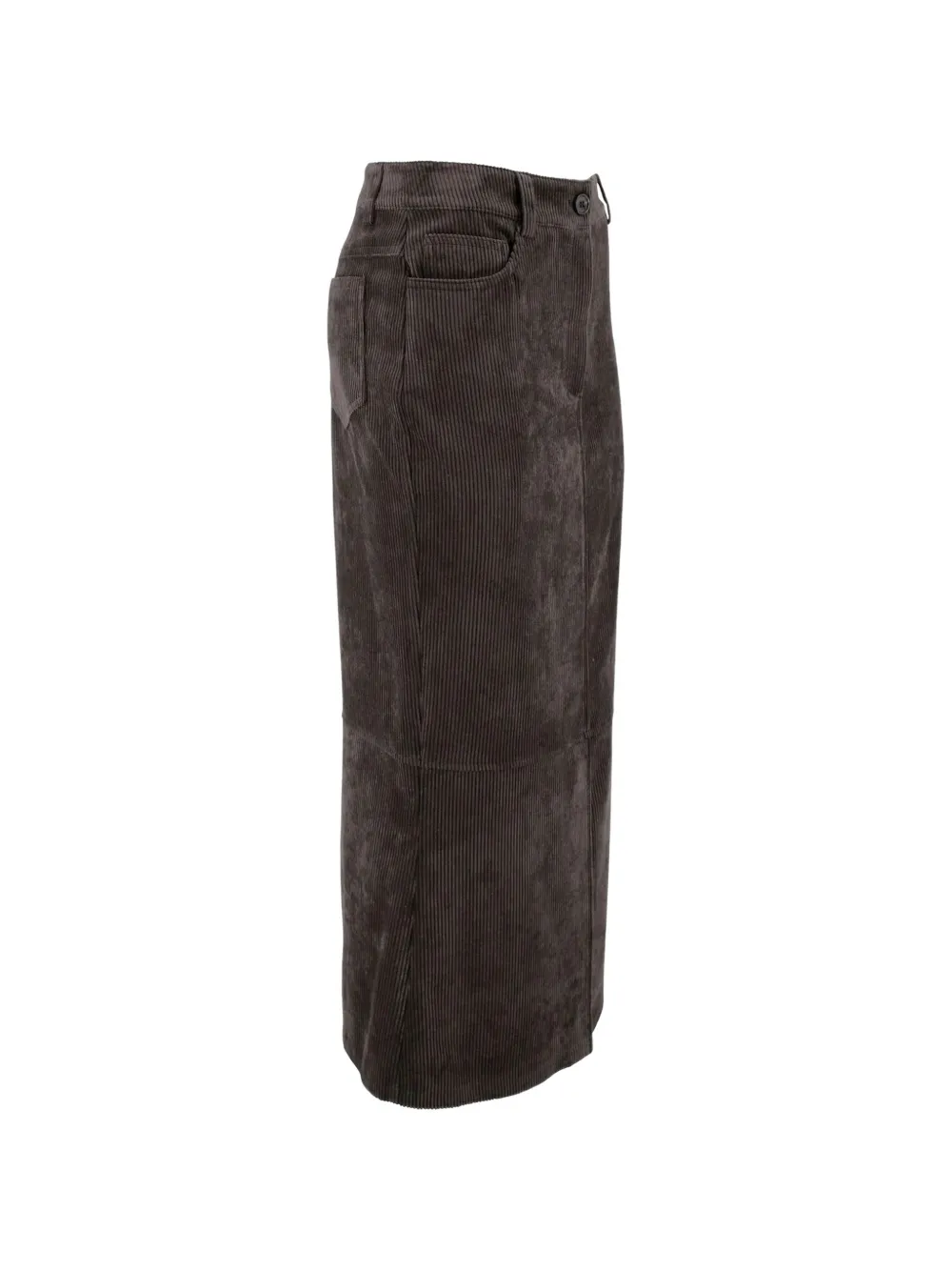 D.Exterior Ribfluwelen midi-rok met split Bruin