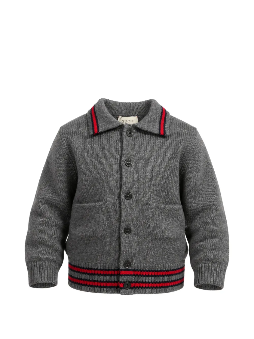 Gucci Kids Gerippter Cardigan mit Webbesatz - Grau